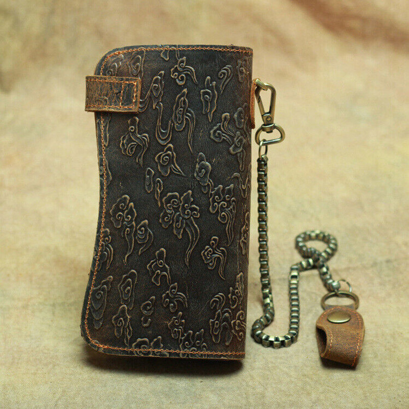 Men Leather Credit ID Cards Holder Long Chain Wallet Biker Trucker Heavy Thick S