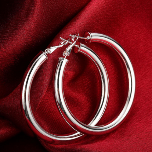 Womens 925 Sterling Silver Large 50mm Round Circle Hoop Earrings #E91