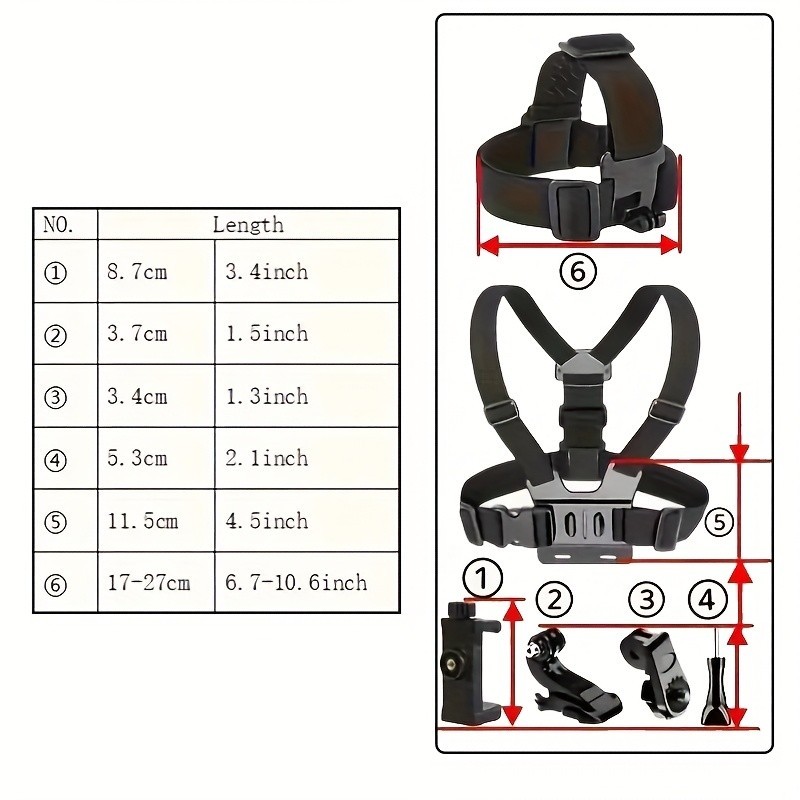 6PCS Action Camera & Phone Mount Set-Head/Chest Straps for First-Person Shooting