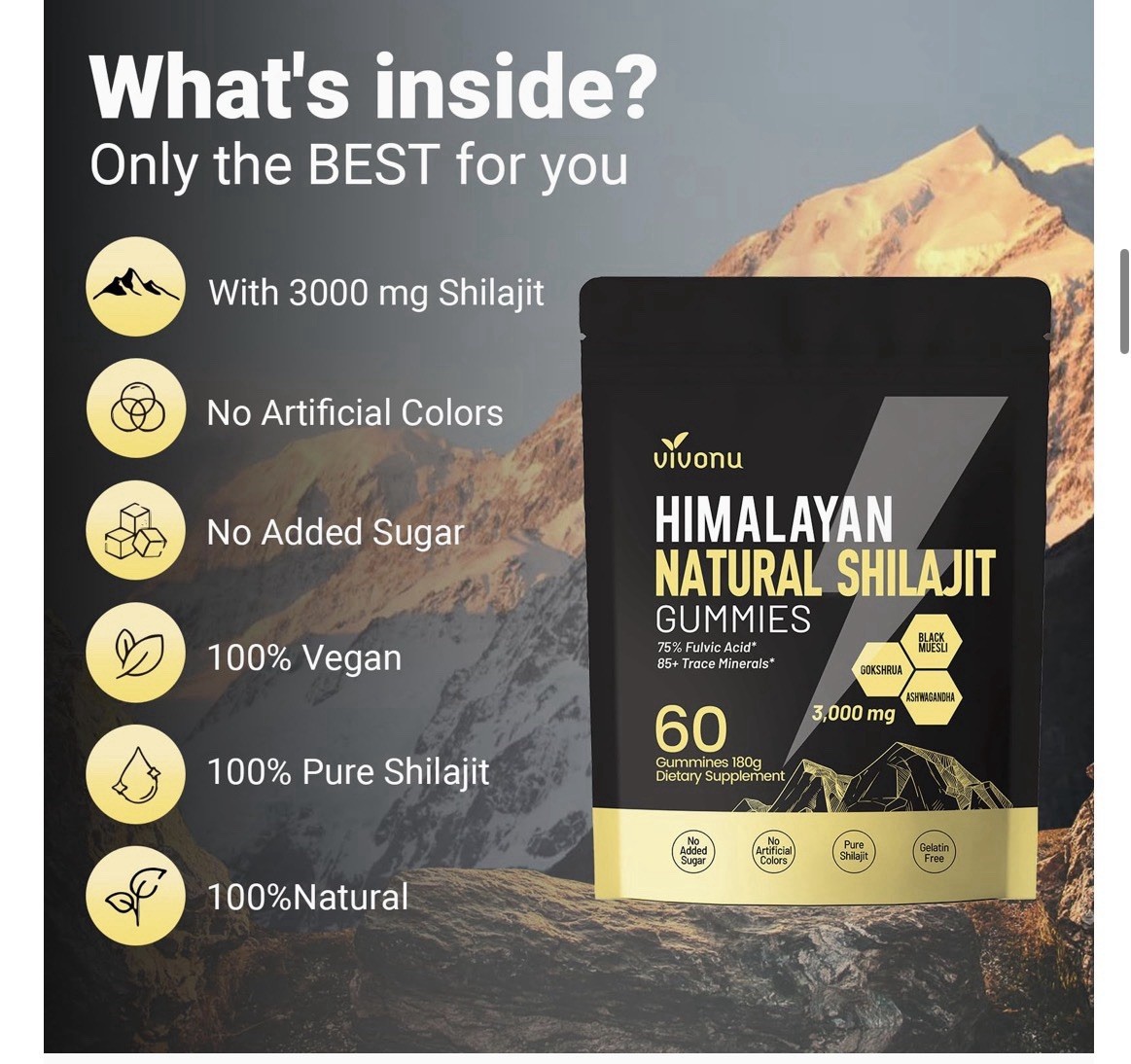 VivoNu Natural Himalayan Shilajit Gummies. Pure SHILAJIT / 60 Gummies