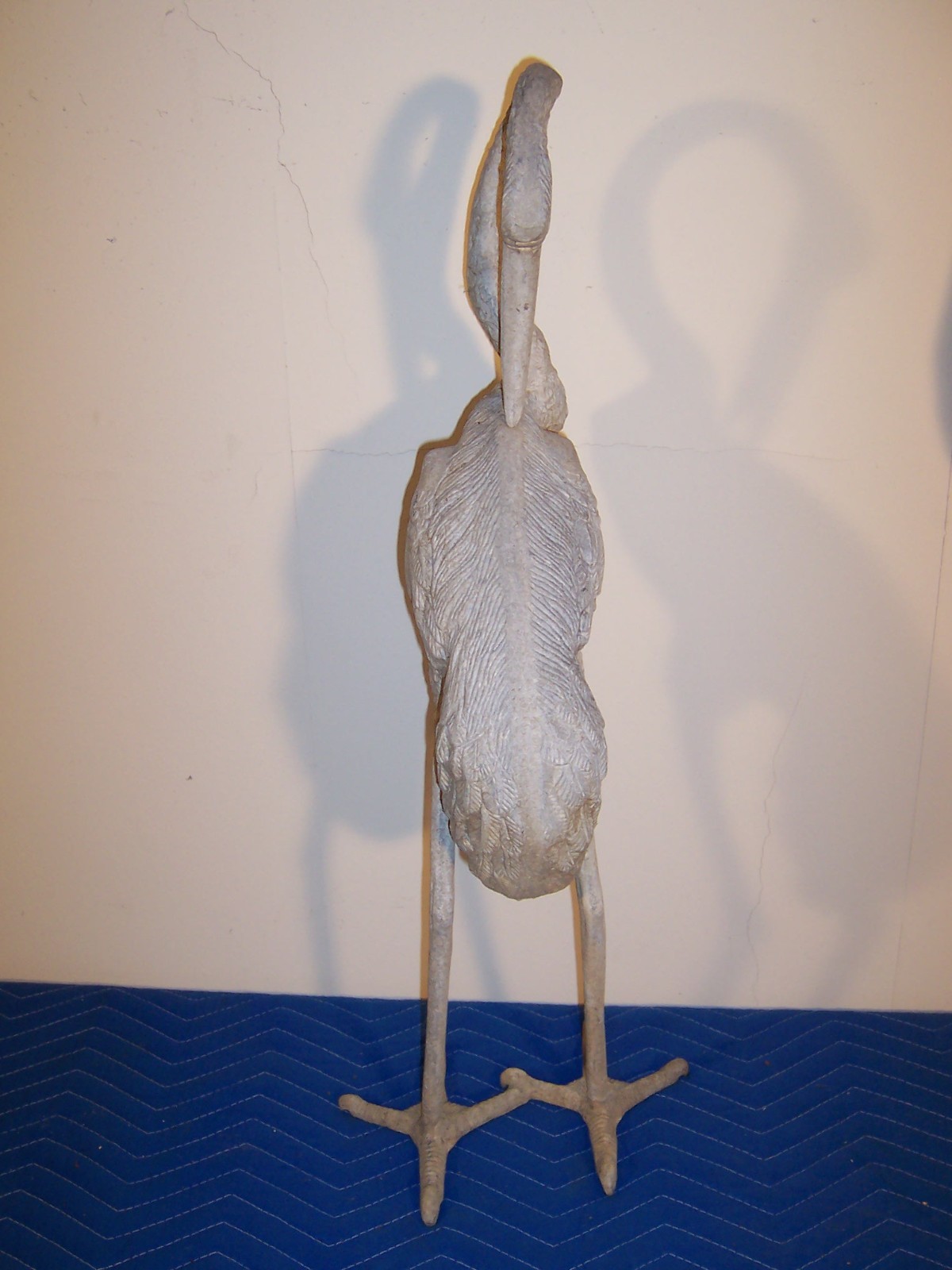 Vintage Weathered Aluminum Egret Crane Bird Garden Pond Statues