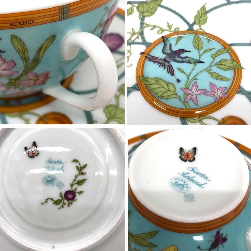 HERMES Siesta Island Cup Saucer Set Coffee Cup Saucer Large Blue Vintage
