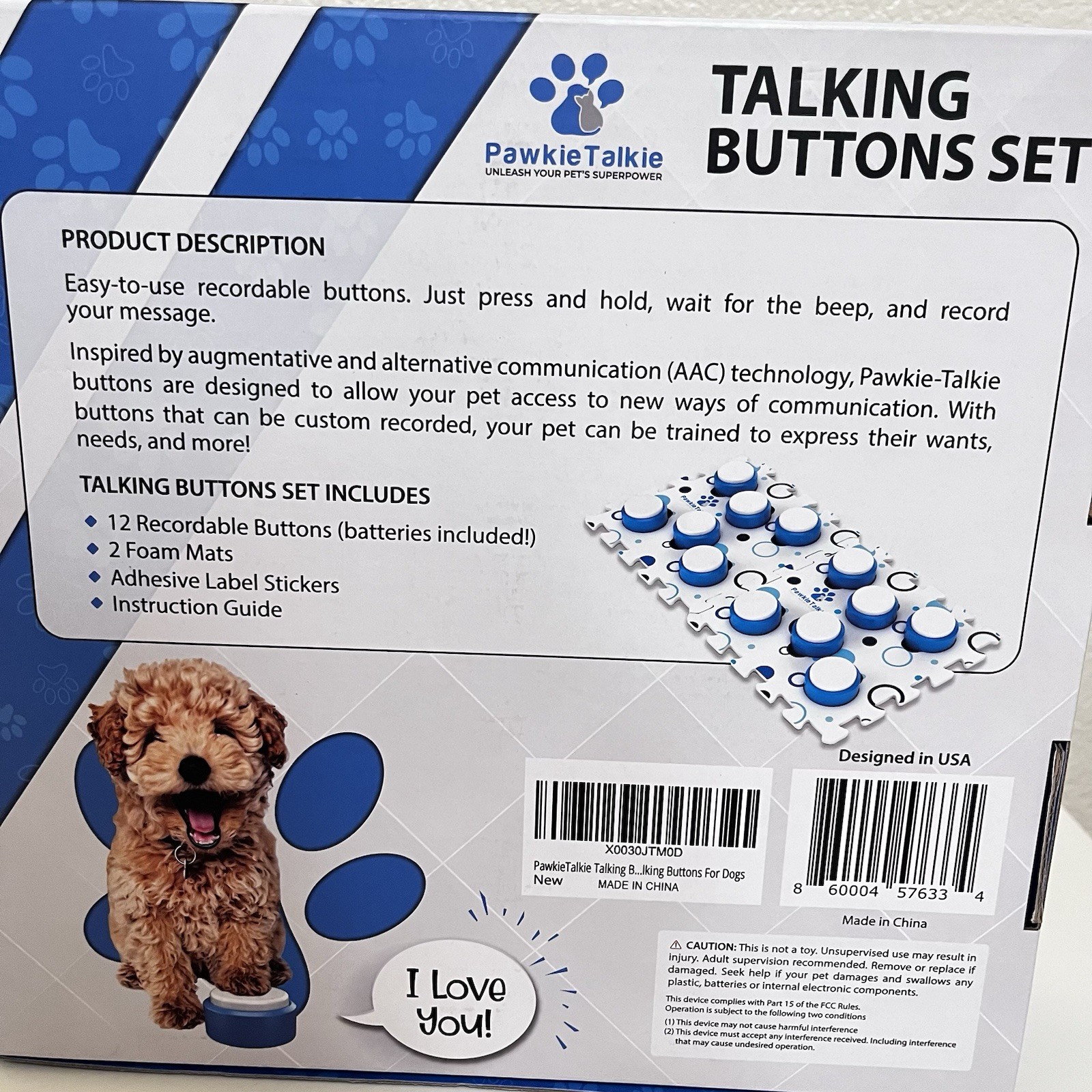Pawkie Talkie Dog Talking Buttons Echo System Set 12 Buttons + 2 Mats