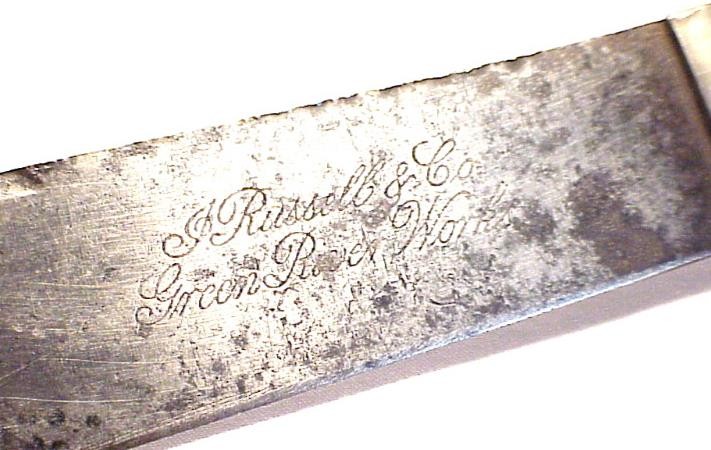 J. Russell Green River Works BUTCHER KNIFE & BRASS TACKED SHEATH