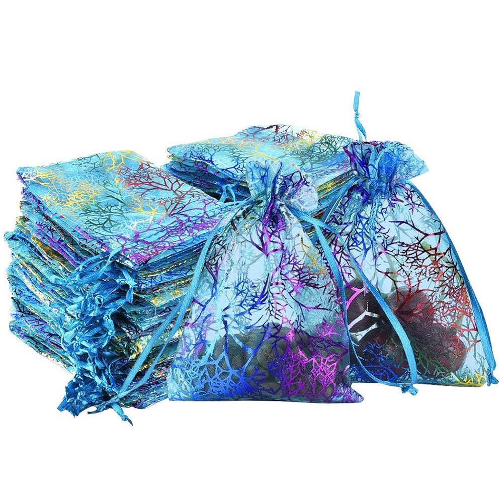 Sheer Coralline Organza Gift Bag Jewelry Pouches Party Wedding Favor 3"X4" Blue