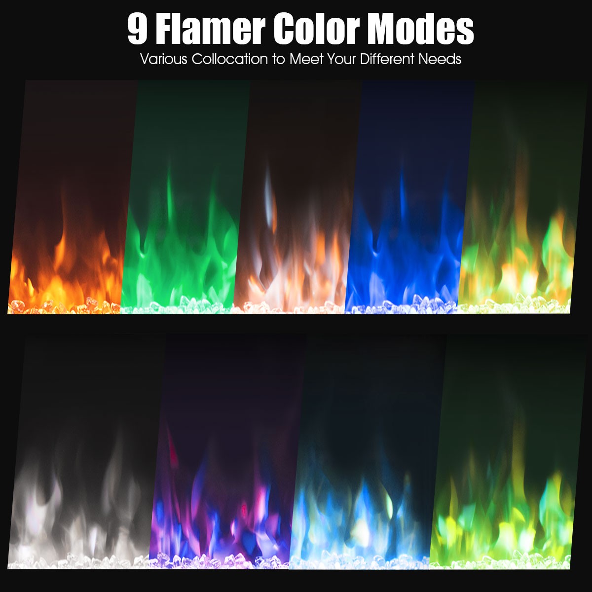 50 " Electric Fireplace Recessed & Wall Mounted 750W/1500W W/ Flame Indoor