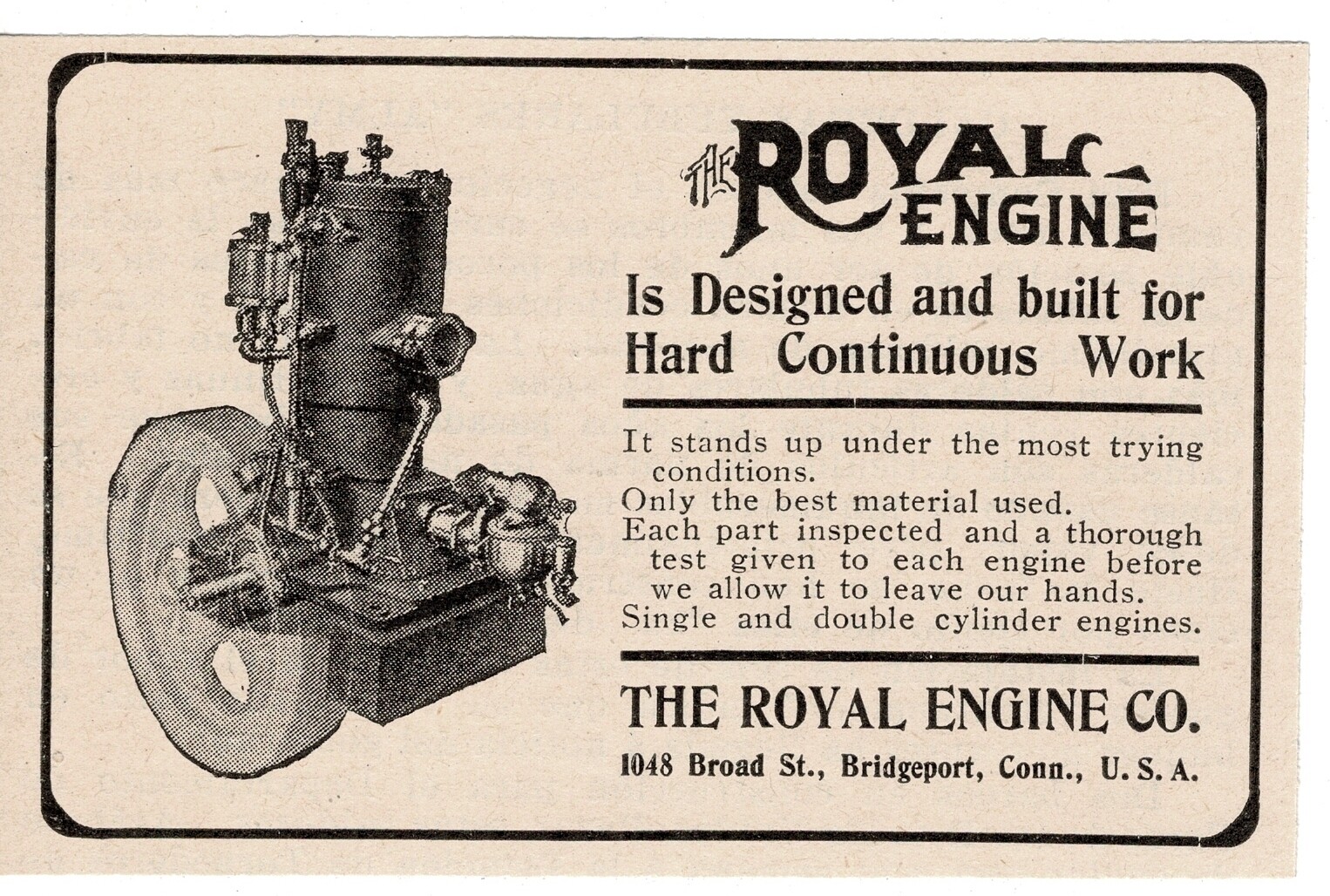 1911 Royal Engine Company Bridgeport CT Vintage Print Ad