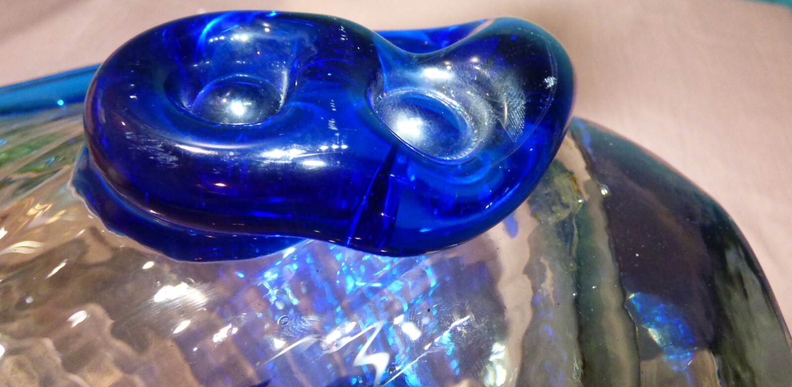 Large 26" MCM Swung Vase with Blue, White and Clear Glass