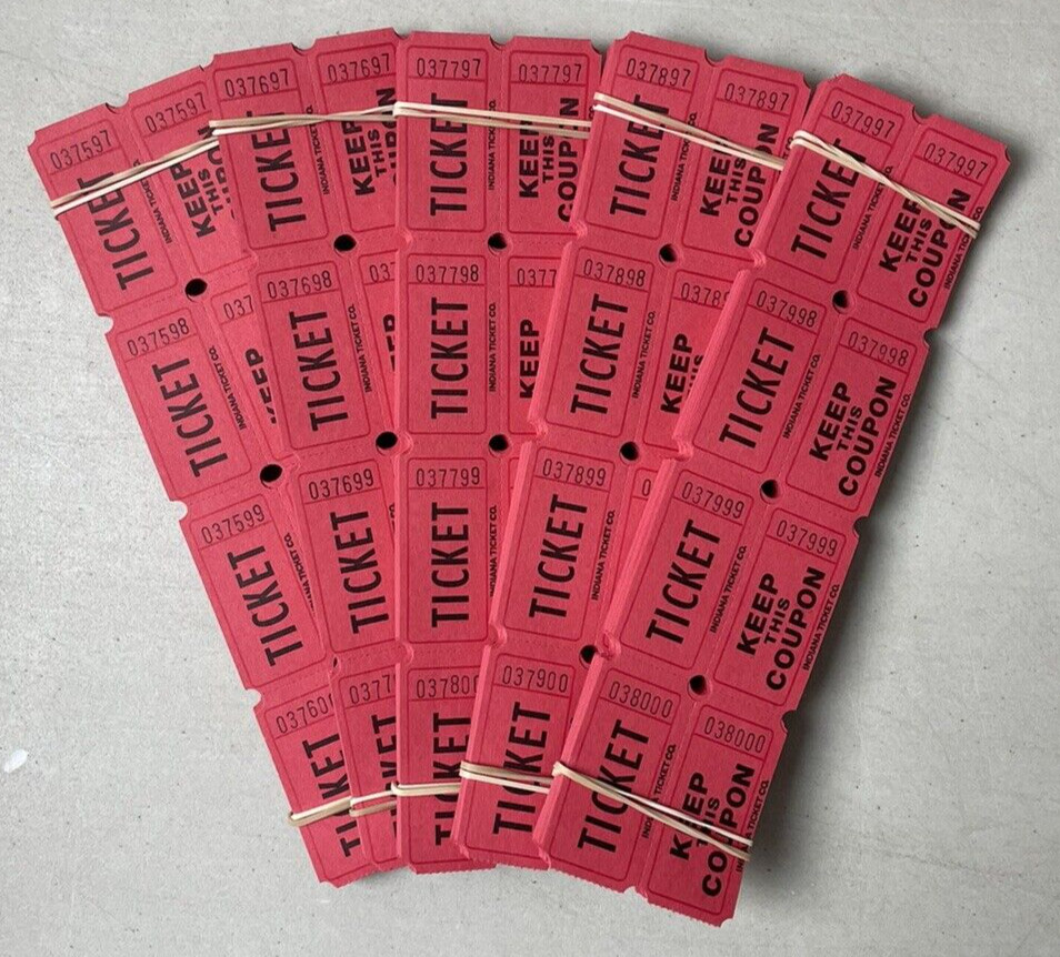 Red Raffle Tickets Package of 500 Folded Flat Double Stub Split The Pot 50/50
