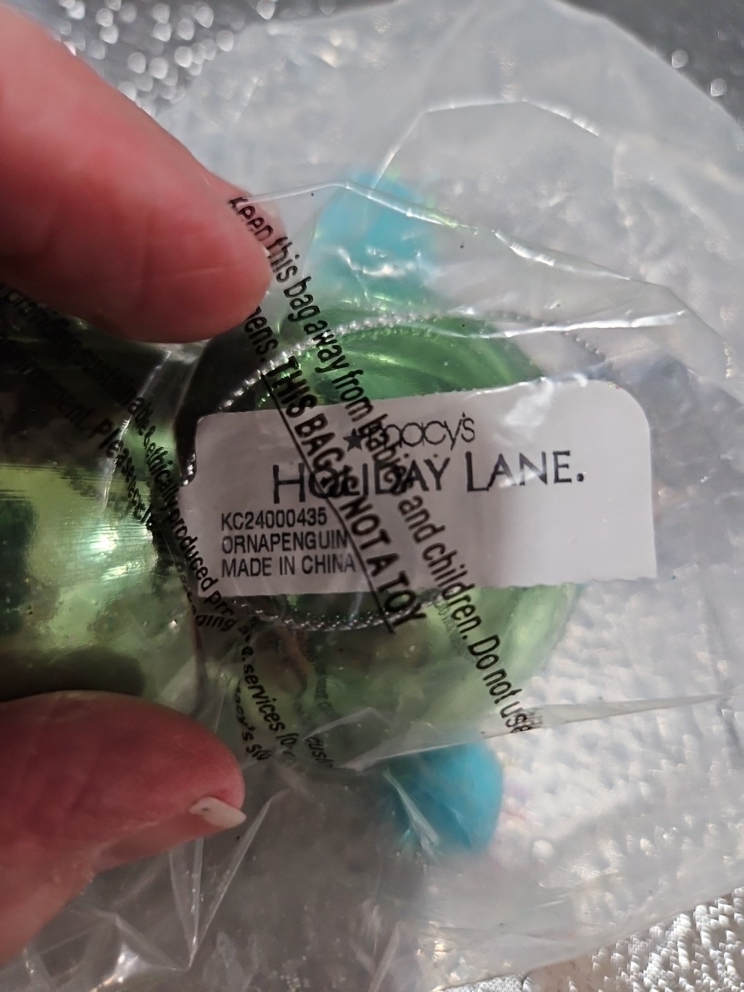 Holiday Lane Green & White Glitter 4” Penguins Earmuffs Ornament NWT