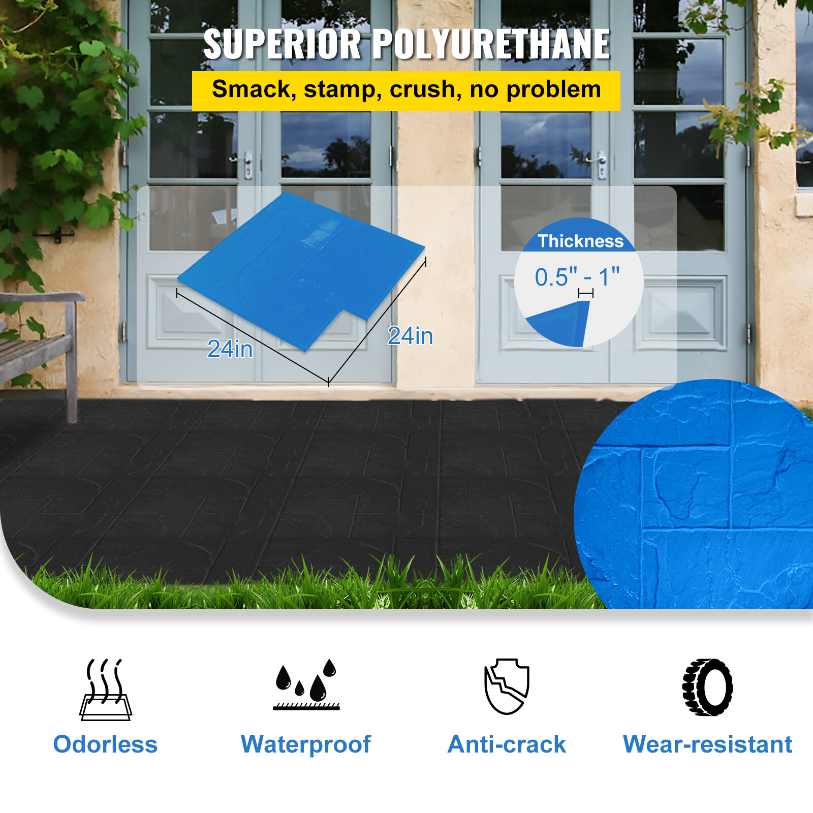 VEVOR Concrete Texturing Skin 24x24" Concrete Stamps Mats Set Concrete Stamping