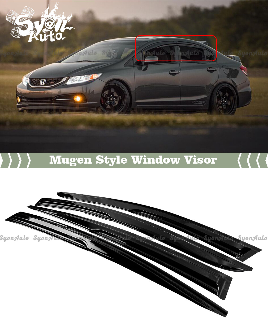 FITS 2012-2015 HONDA CIVIC SEDAN JDM 3D WAVY MUGEN STYLE WINDOW VISOR RAIN GUARD