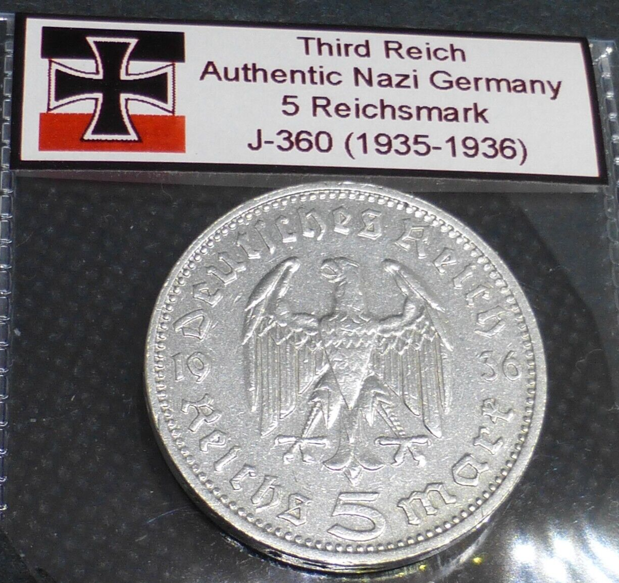Nazi Silver Coin 5 Reichsmark Third Reich Germany Beautiful Hindenburg WW2 Relic