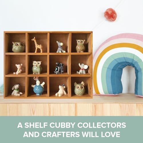 12-Slot Wood Display Cabinet 12 x 15.5 Square Cubby Shelf Organizer -