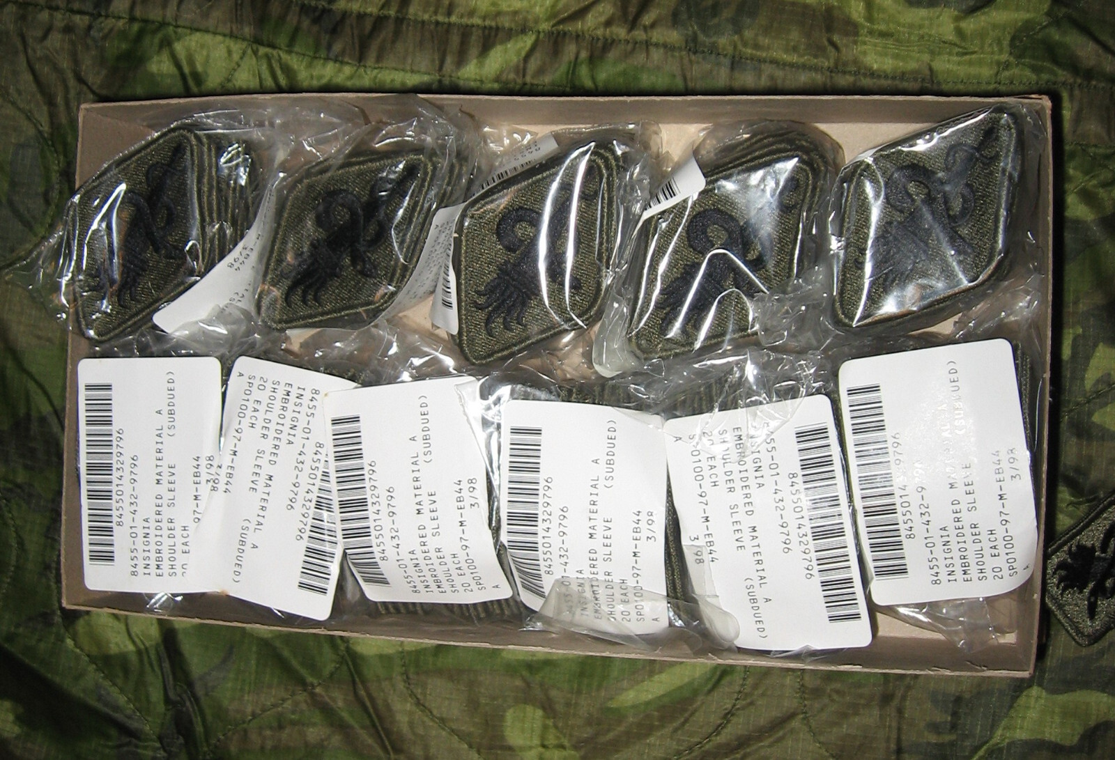 Dealer lot original GI box 200 US Army Medical Center & School subdued patches