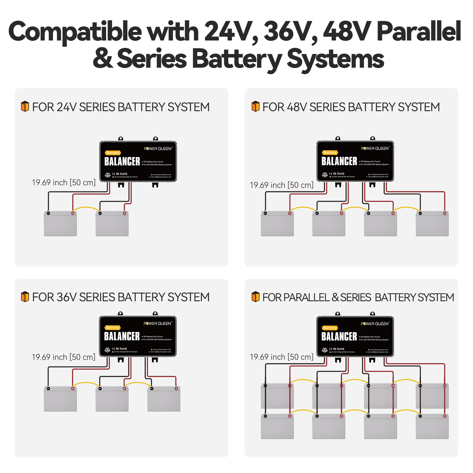 Power Queen Battery Balancer Equalizer for 24V/36V/48V System LiFePO4/AGM/Gel