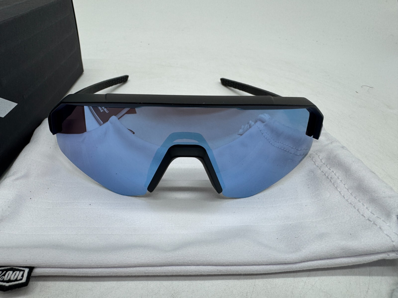 100% Slendale Youth Sport Performance Sunglasses Black Hiper Blue Mirror Lens