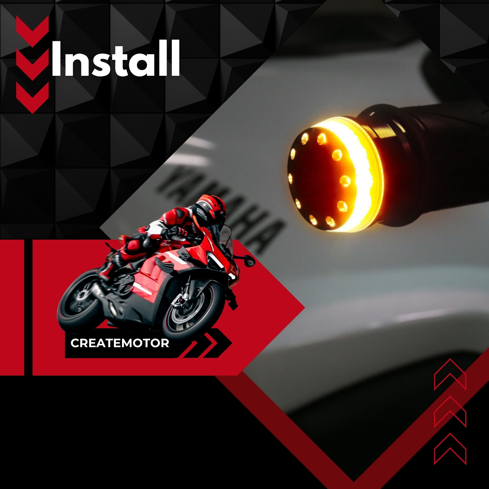 Motorcycle LED Bar End Lights | Amber Turn Signal Indicators | Black Finish