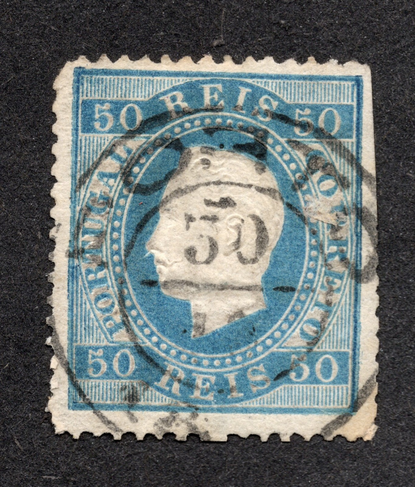 Portugal 1870-84 King Luiz 50 Reis blue Used VLH Scott Cat# 43