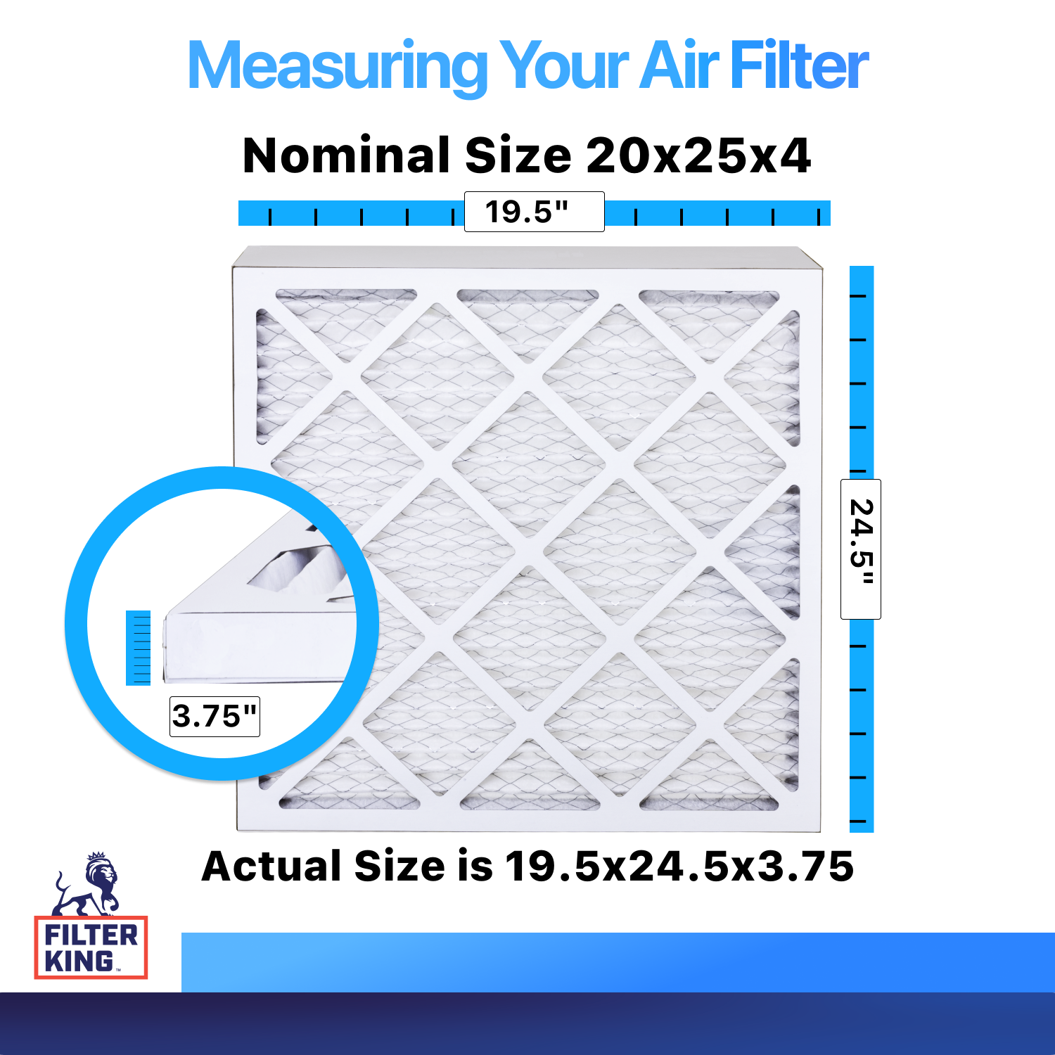 Filter King 20x25x4 Air Filter 4-PACK MERV 8 Actual Size 19.5 x 24.5 x 3.75"