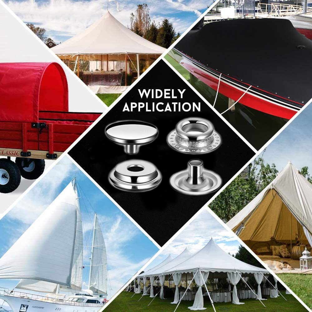 Stainless Steel Fastener Snap Press Stud Cover Cap Button Marine Boat Canvas Kit