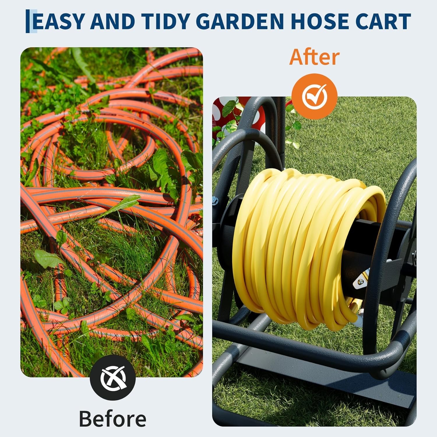 Heavy Duty Metal Garden Hose Reel Cart with Wheels Holds 200/300FT 5/8" Hose