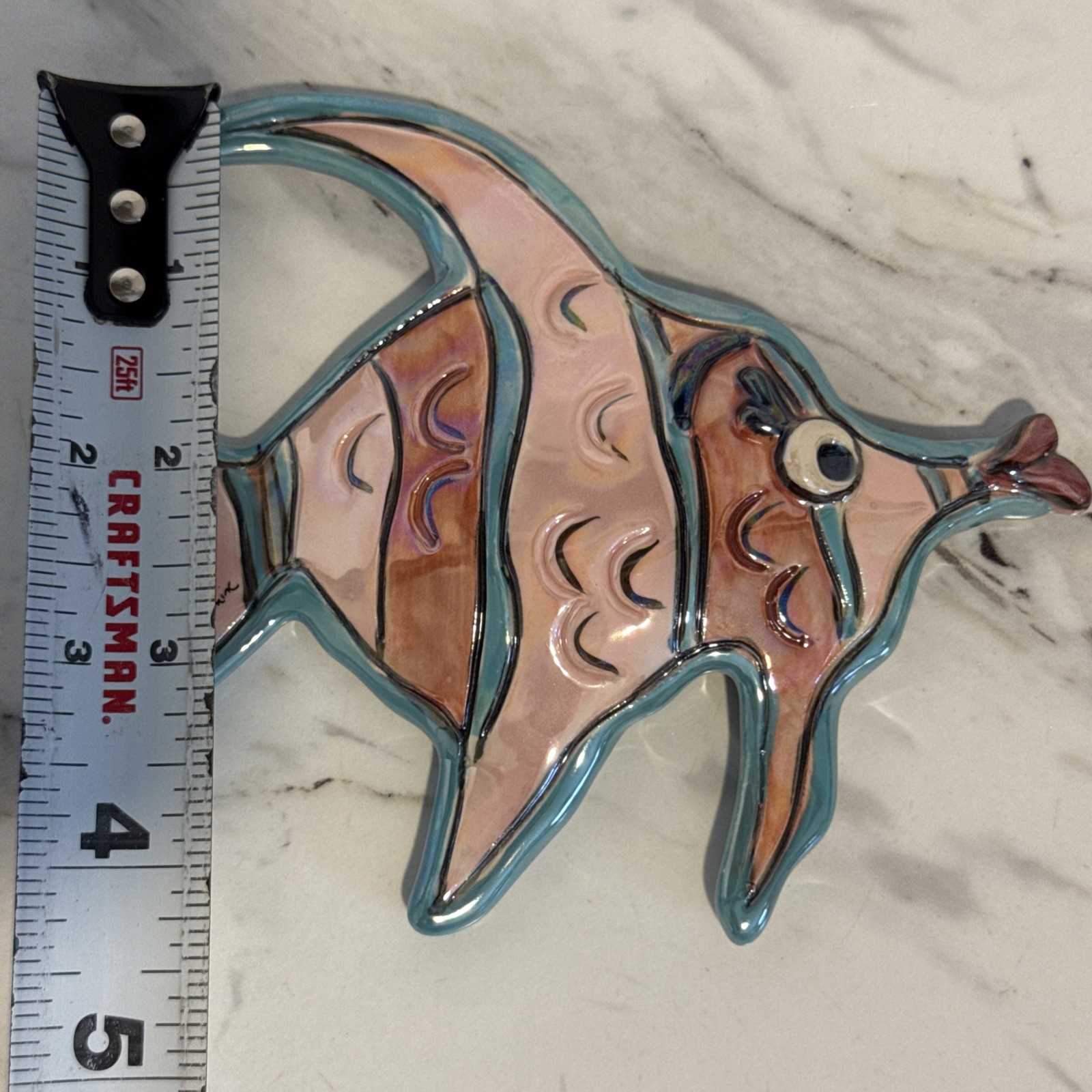 Clayworks Blue Sky Ceramic Angel Fish Wall Plaque Art Small Heather Goldminc