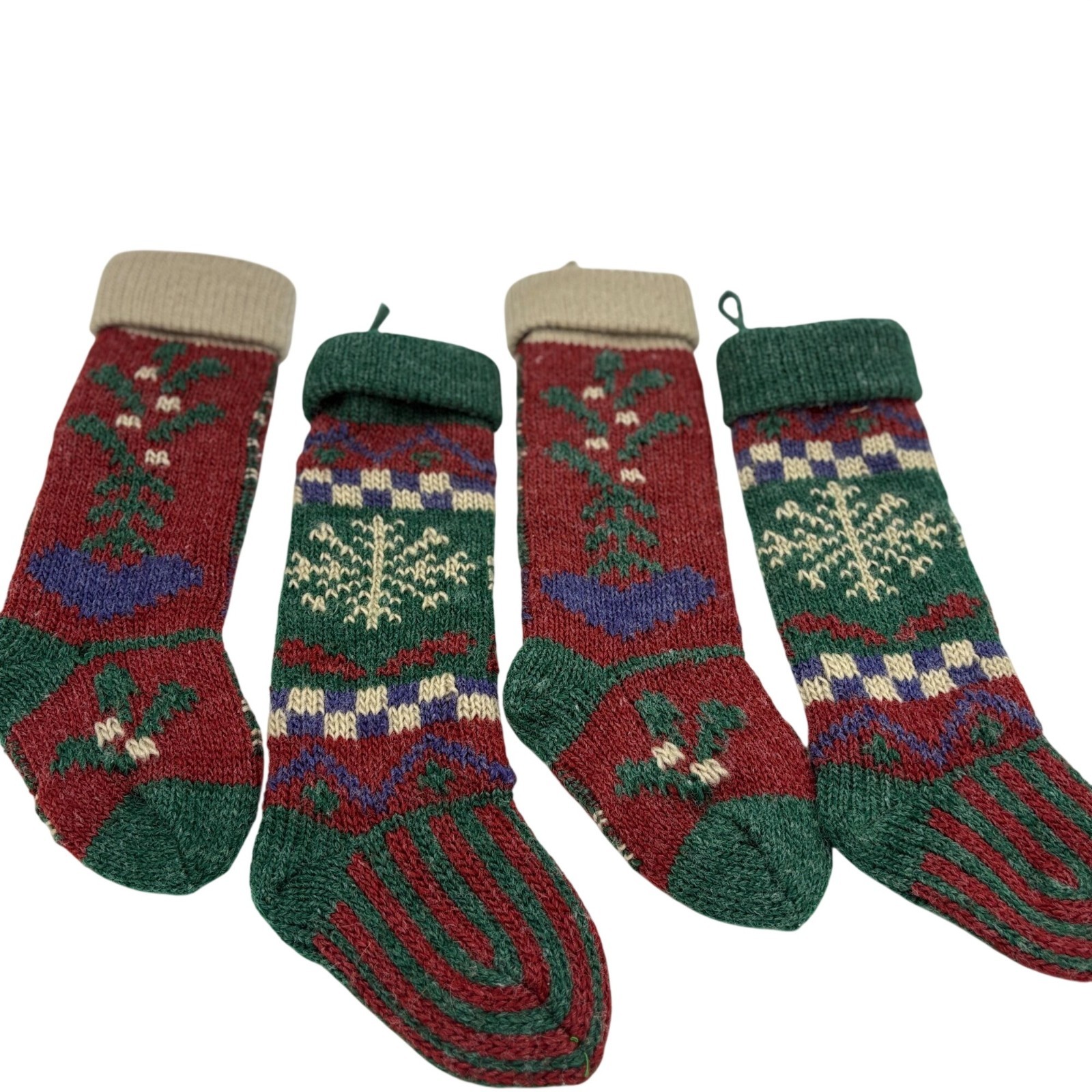 Russ Berrie Christmas Knit Stockings Lot Of 4  Red & Green 14" Vintage Decor