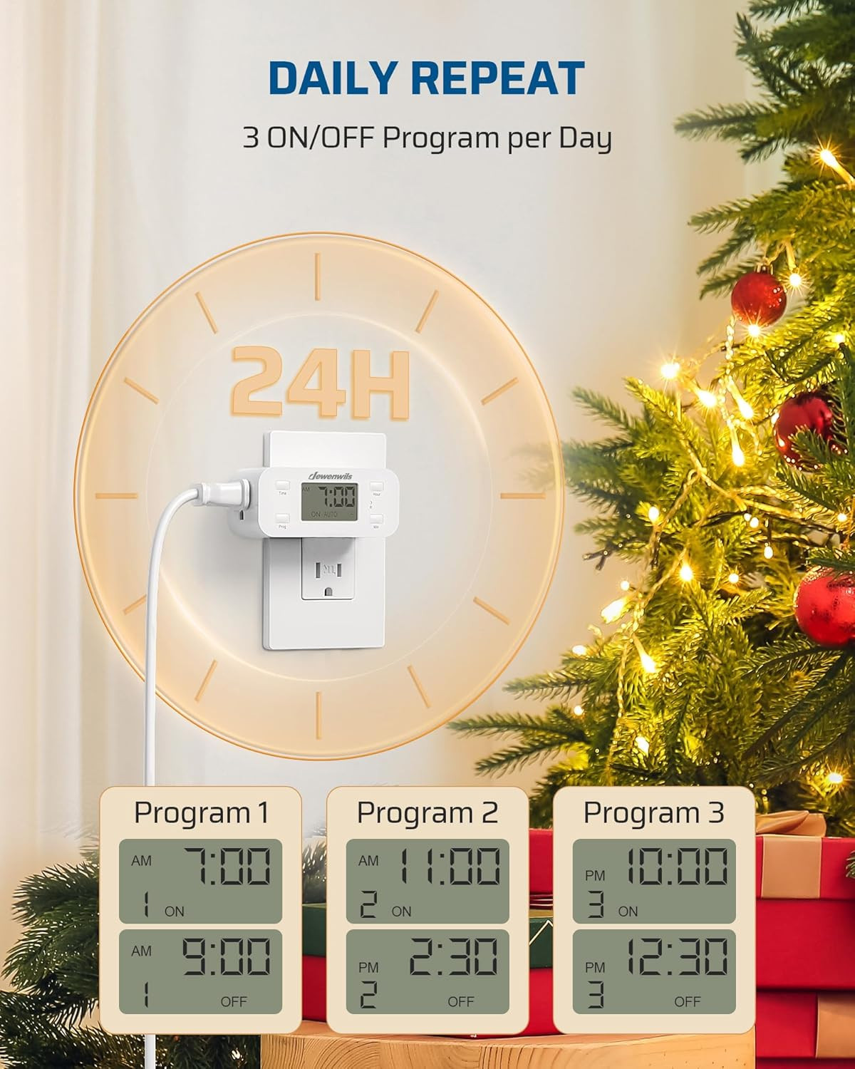 DEWENWILS 24 Hour Programmable Digital Timer Outlet,Timers for Electrical Outlet