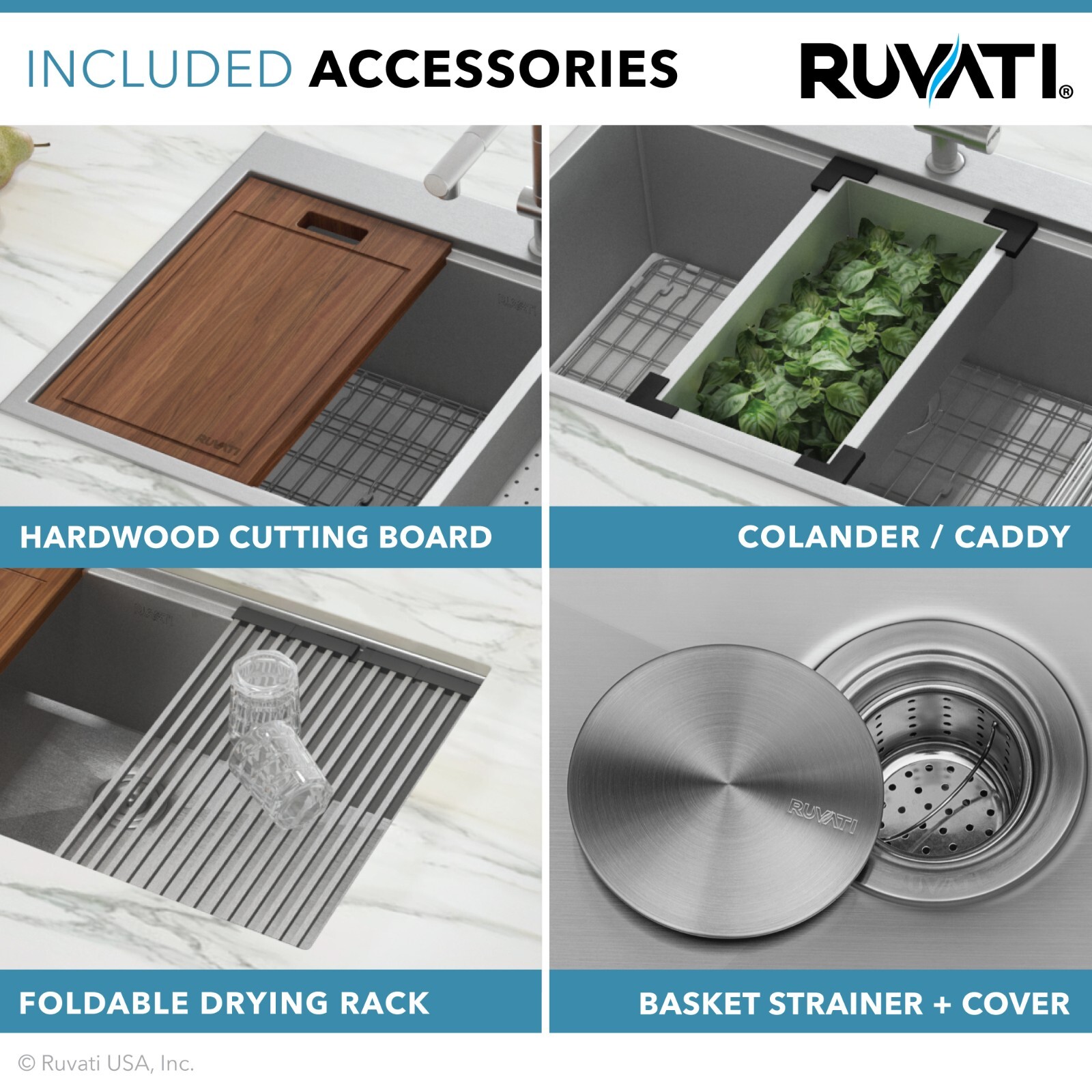 Ruvati 36" Apron-front Workstation Farmhouse 16 Gauge Kitchen Sink- RVH9300