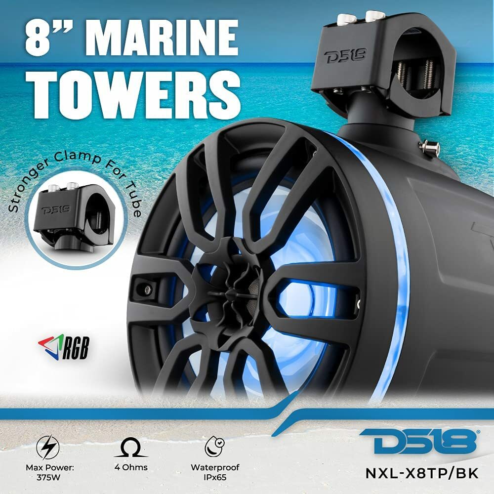 DS18 Hydro NXL-X8TP/BK 8" Marine Towers 375 W Max 125 W RMS 4 Ohms (Pair)