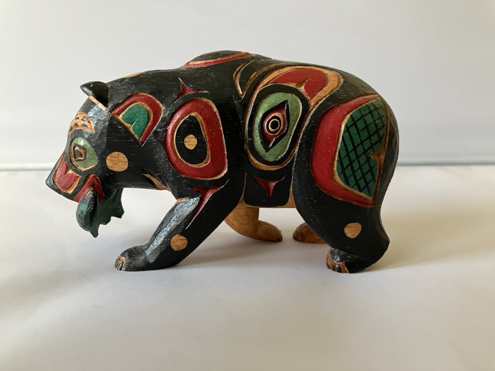 Pacific Northwest Salish Bear with Fish Carving First Nation Tribal Art