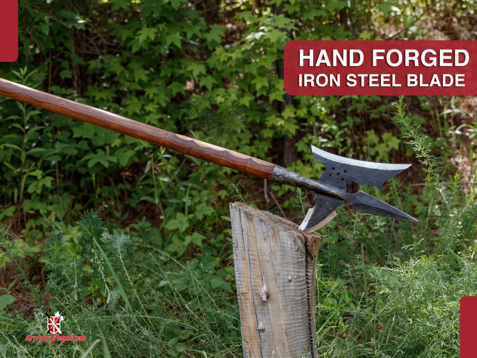 Halberd Renaissance Replica Hand Forged Iron Steel Spike Medieval Polearm 47inch