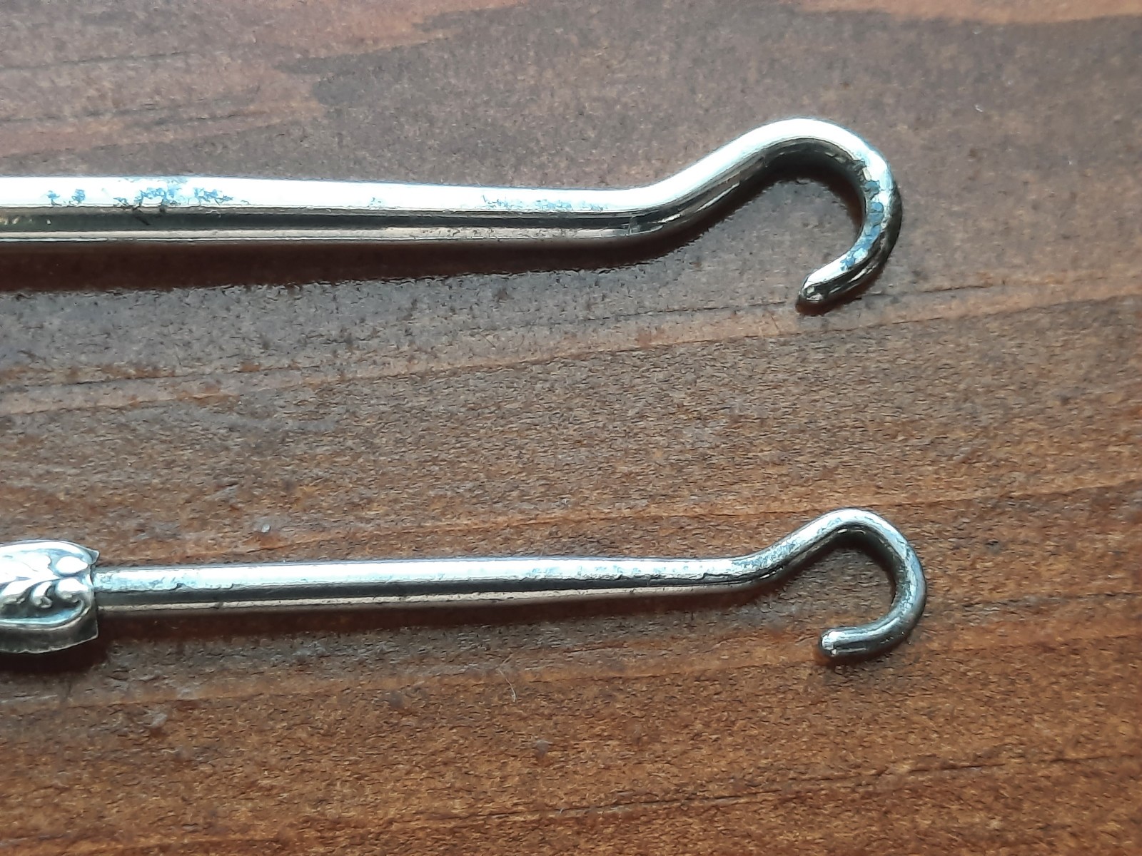 Sterling Silver Handle Button Hook, One Large, One Small