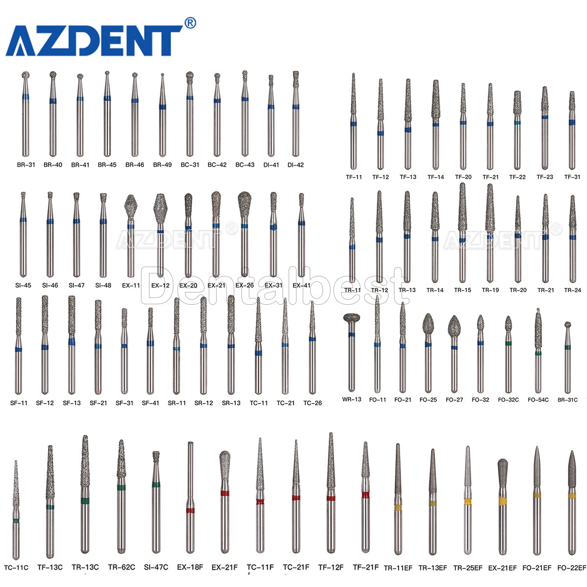 100pcs AZDENT Dental Diamond Burs For High Speed Handpiece Friction Grip 1.6mm