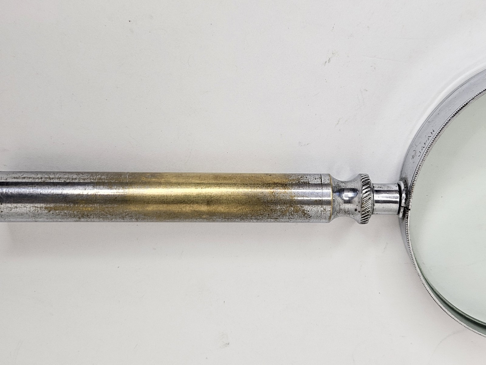 Large Handheld Glass Magnifying Lens Metal Frame Handle Japan