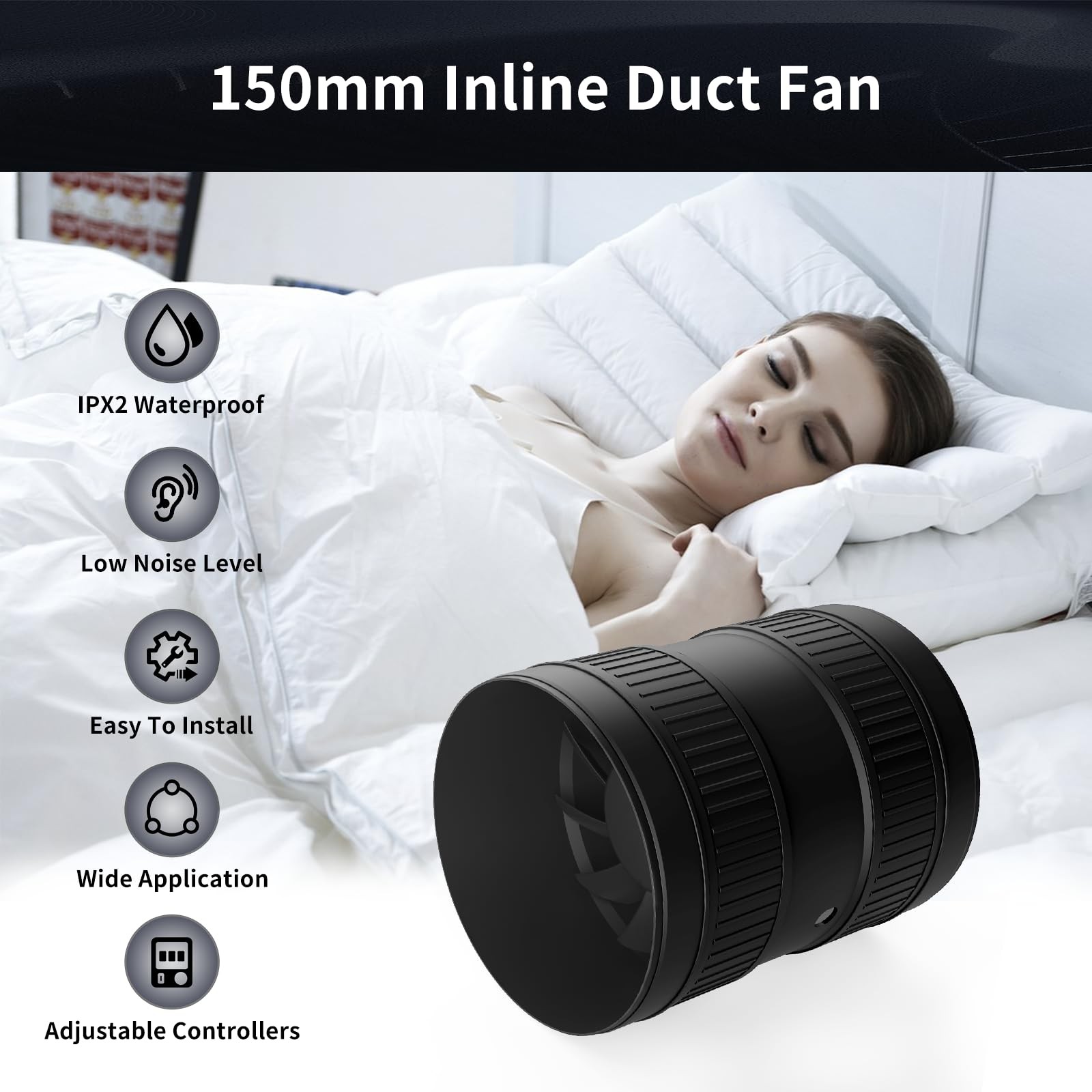 6 Inch Inline Duct Fan 345CFM with Stepless Speed Control, New