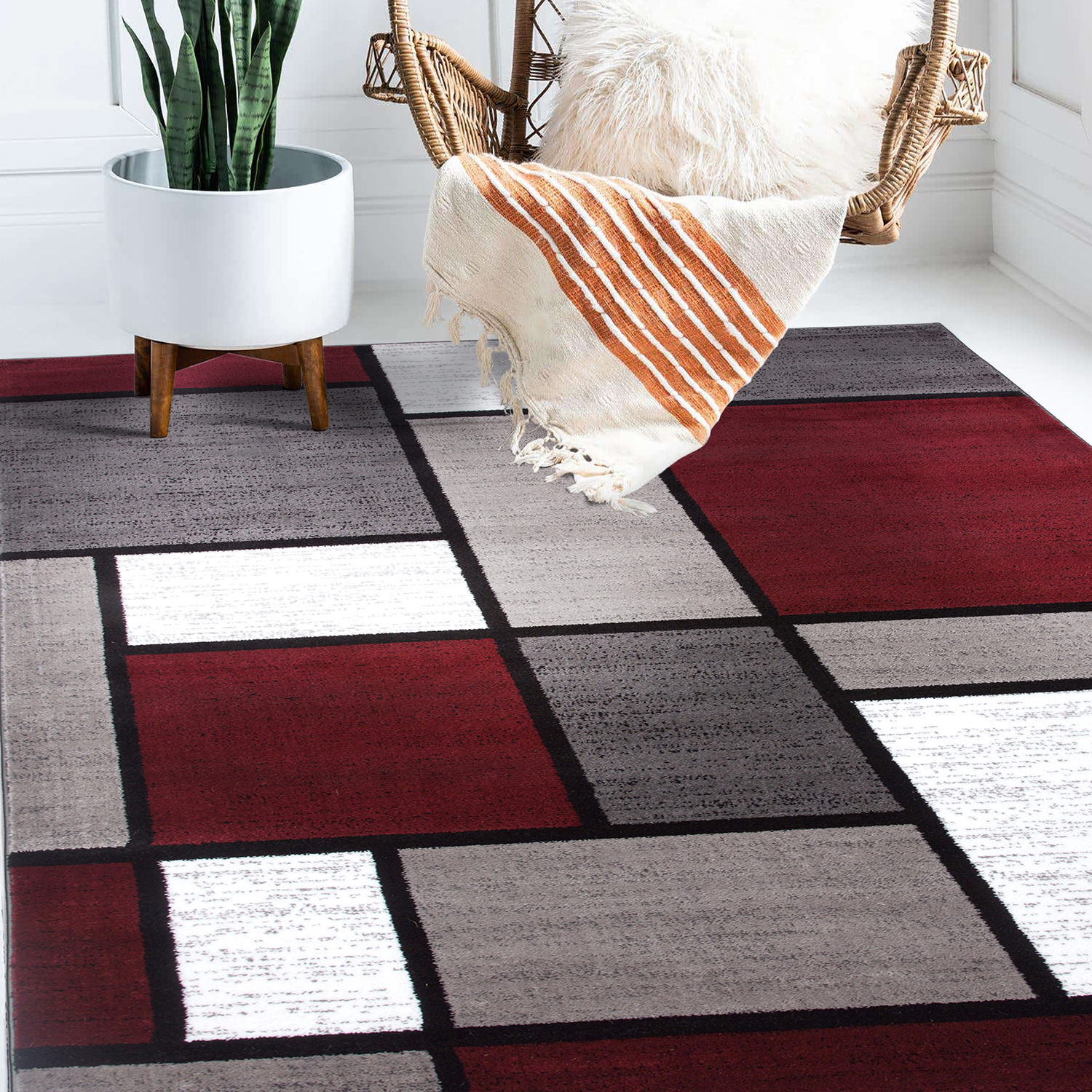 Rugshop Area Rug Contemporary Modern Boxed Color Block Rugs for Living Room 8X10