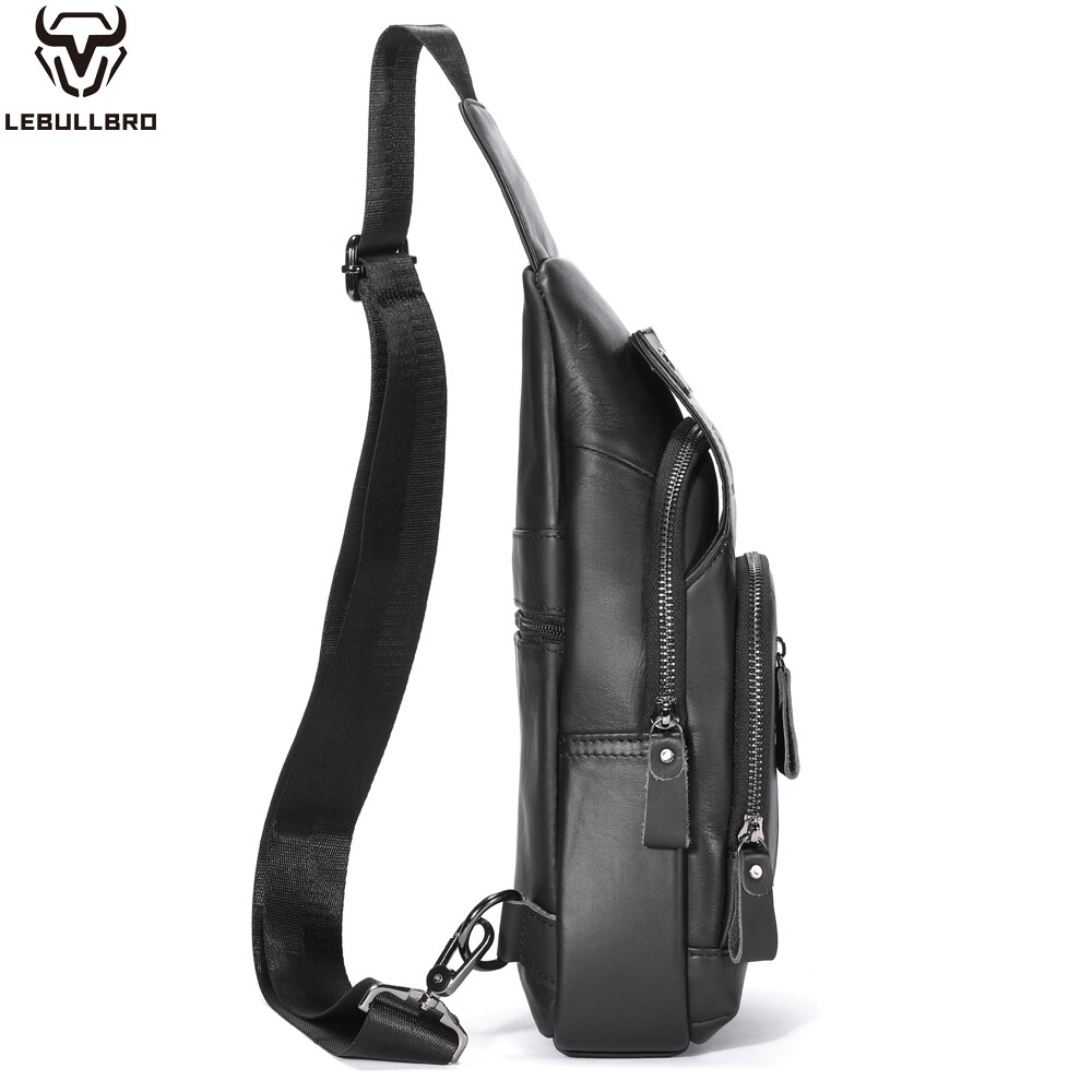 Mens Sling Backpack Cowhide Genuine Leather Chest Crossbody Shoulder Bag New