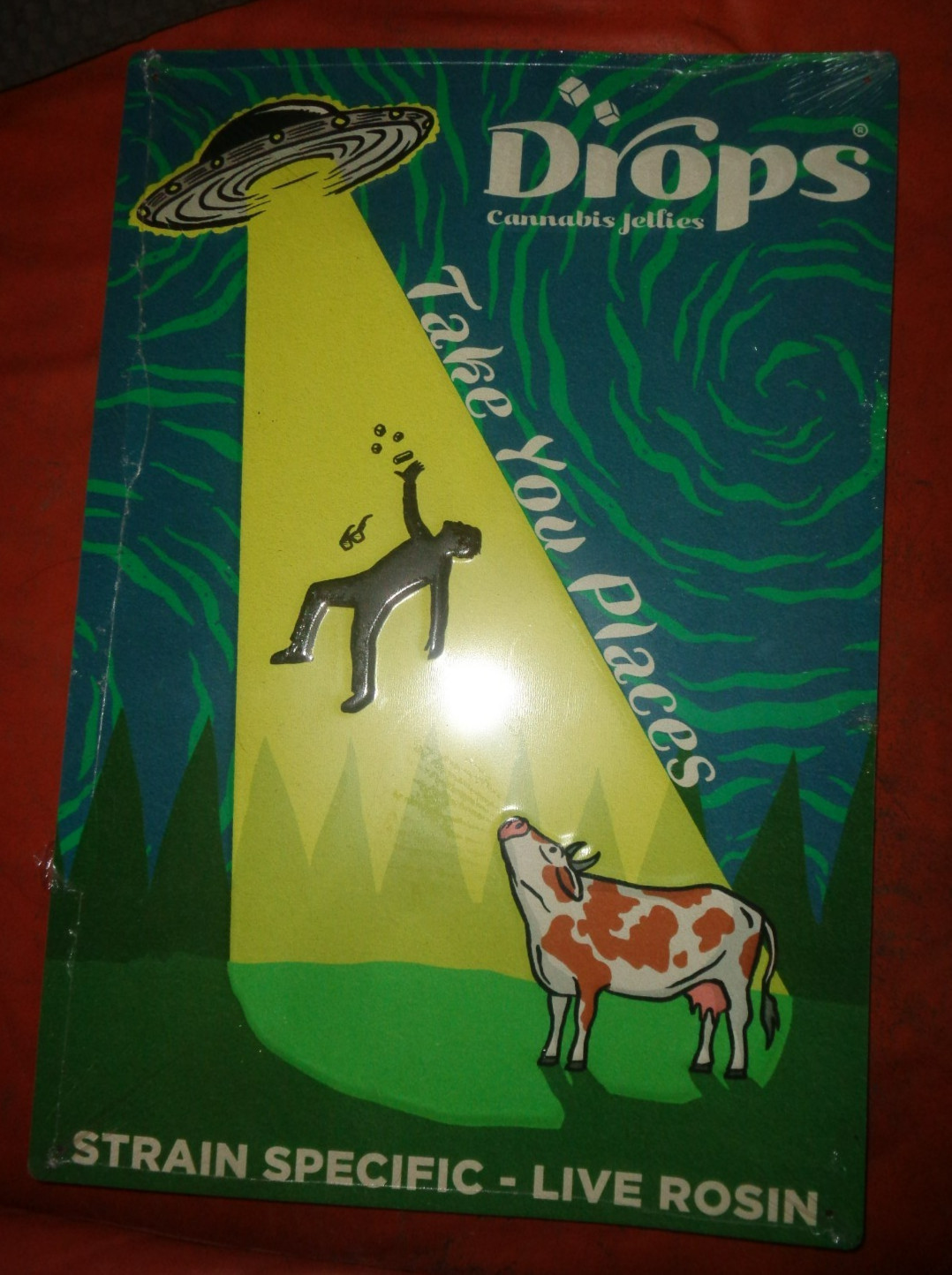 DROPS CANNABIS JELLIES "TAKE YOU PLACES" BAR METAL SIGN -NEW! 13 X 19 COOL RARE!