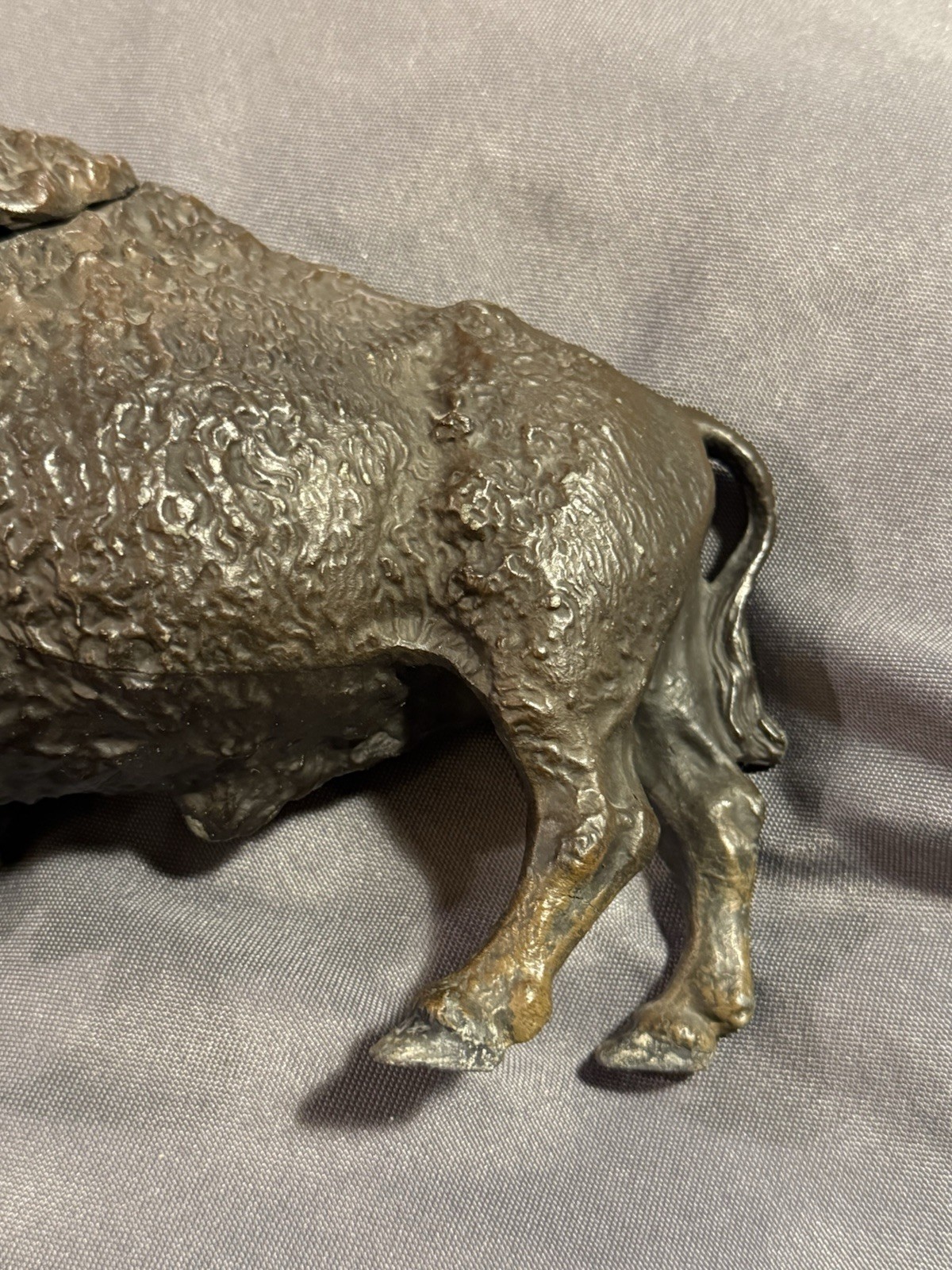 Antique Cold Painted Buffalo Inkwell Sculptural Desk Object w/ insert