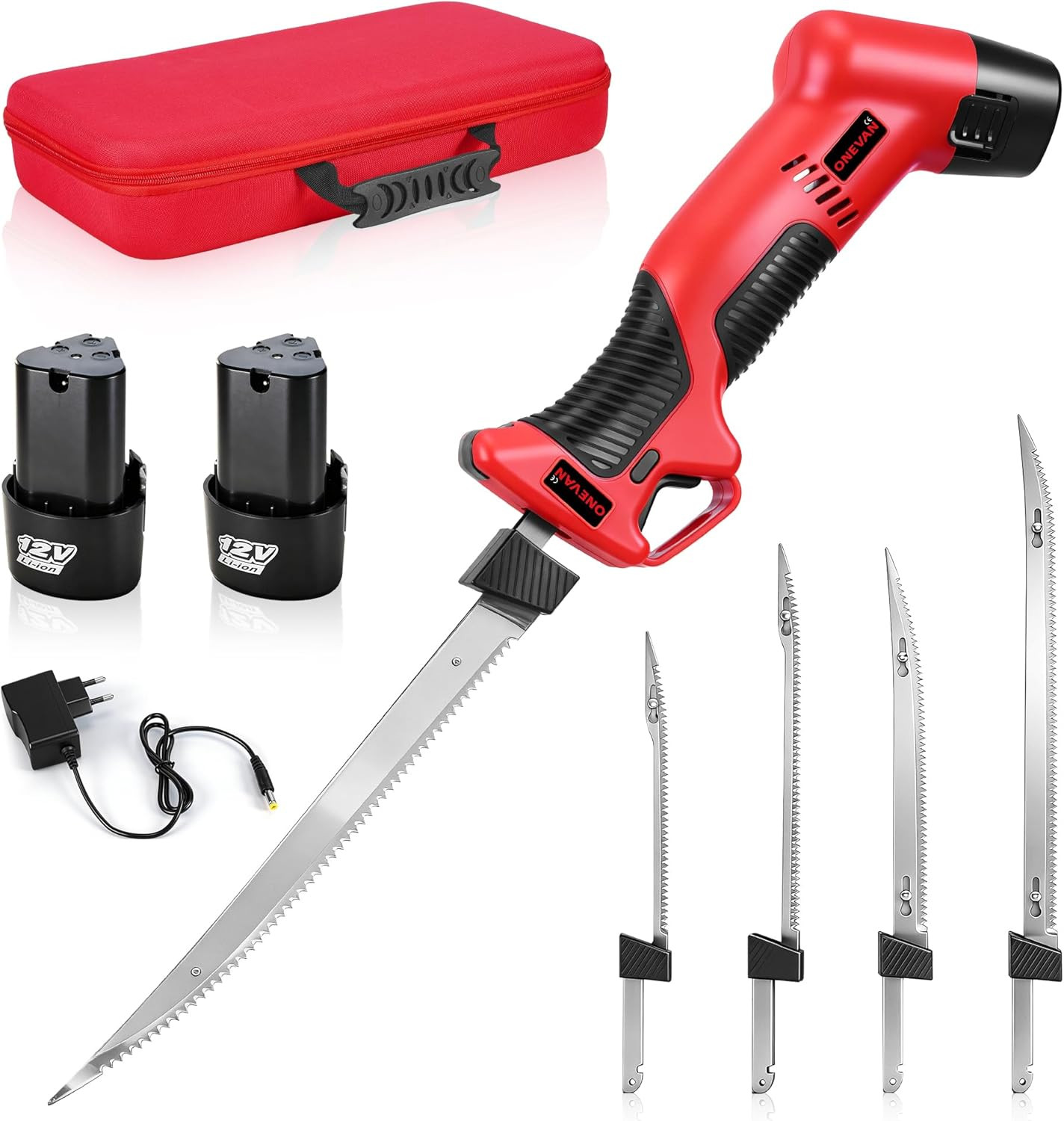 12V Cordless Electric Fillet Knife, 4 Ti-Nitride Coated Non-Stick Blades, Cordle