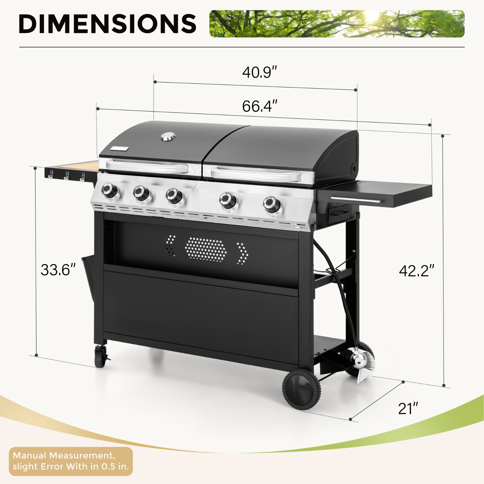 5-Burner Propane Gas Griddle Frying Combo Stainless Steel Outdoor BBQ Grill