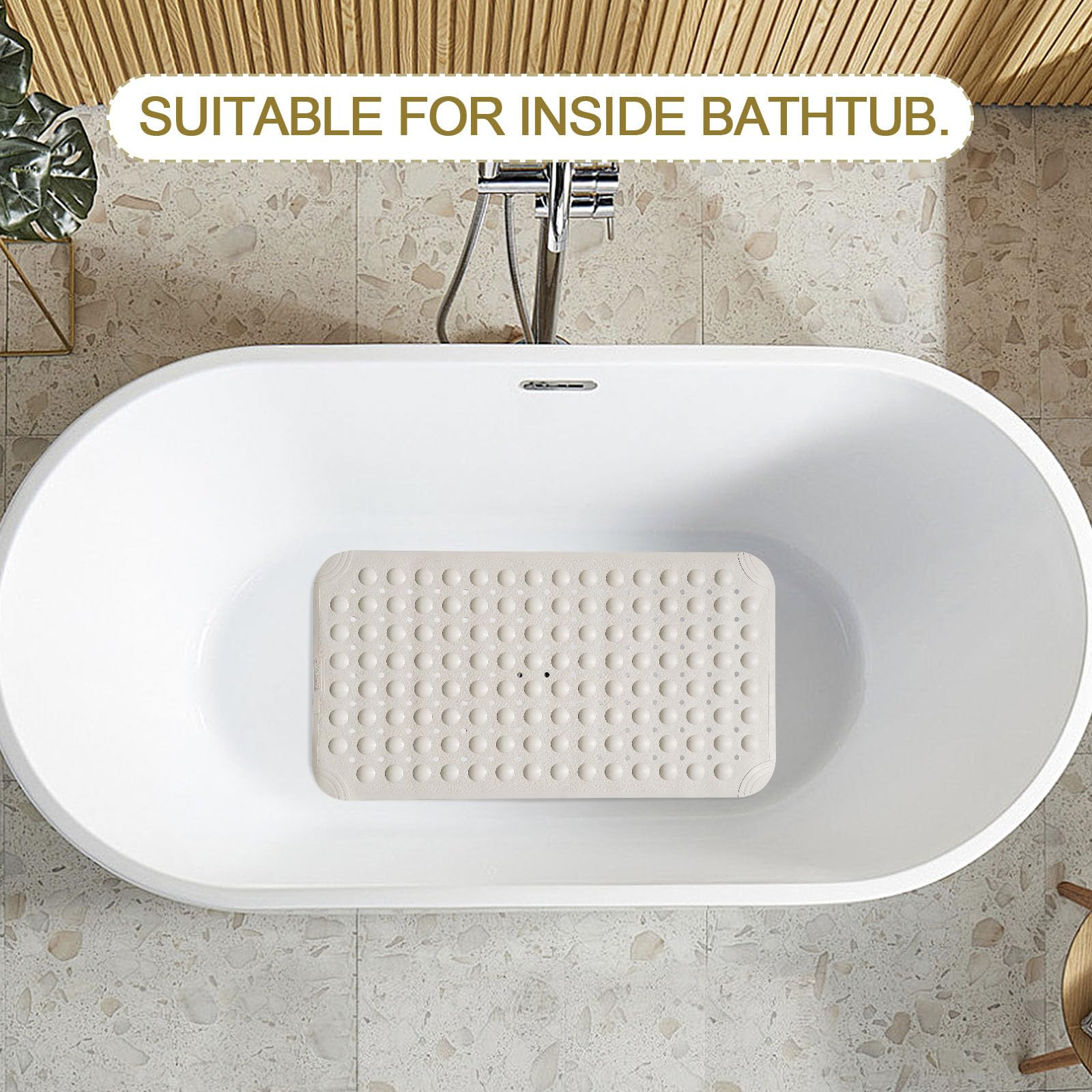 Non Slip Shower Mats for inside Shower 15 X 27.5 Inch, TPE Bathtub Mat Non-Slip