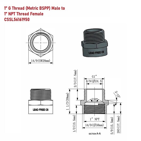 G Thread (Metric BSPP) Male to NPT Female Adapter - Lead-Free (1" x 1")