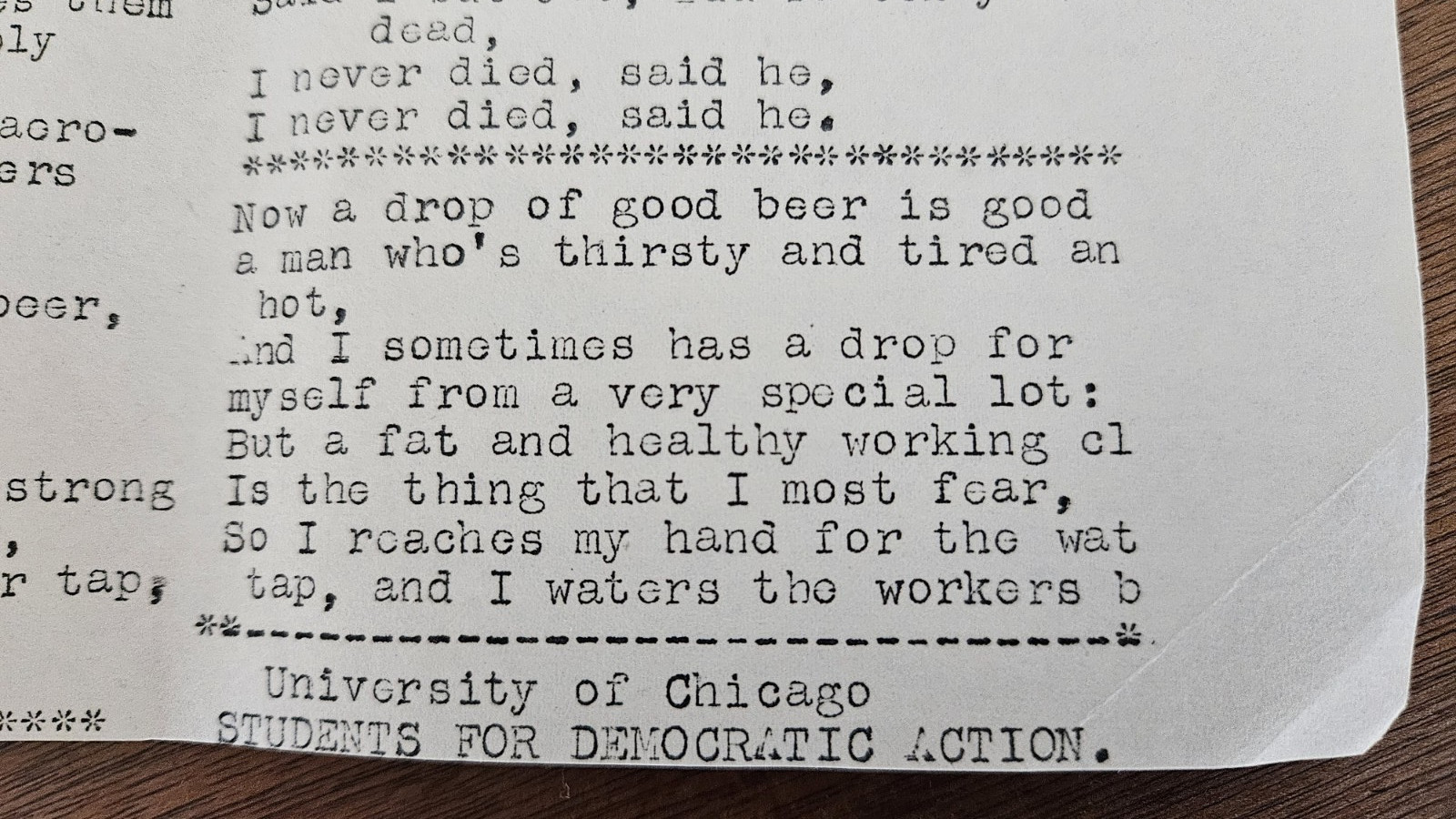 1950 SDA Students for Democratic Action Univ. of Chicago song sheet ADA student