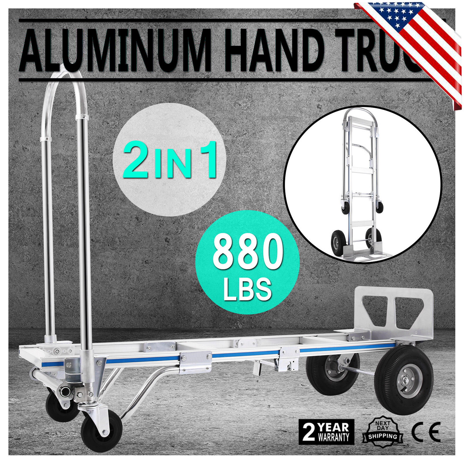Convertible Aluminum Hand Truck Stair Climber Folding Dolly Cart Heavy Duty