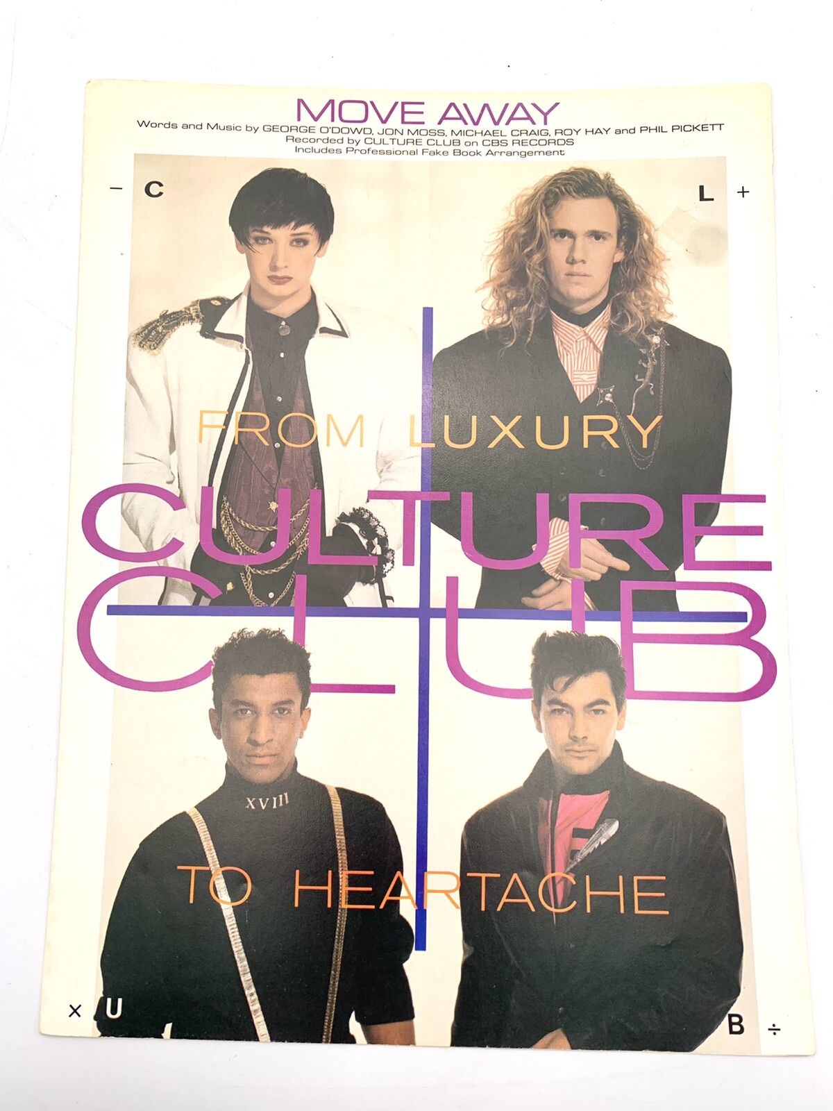 CULTURE CLUB MOVE AWAY SHEET MUSIC PIANO/VOCAL 1986 EXTREMELY RARE