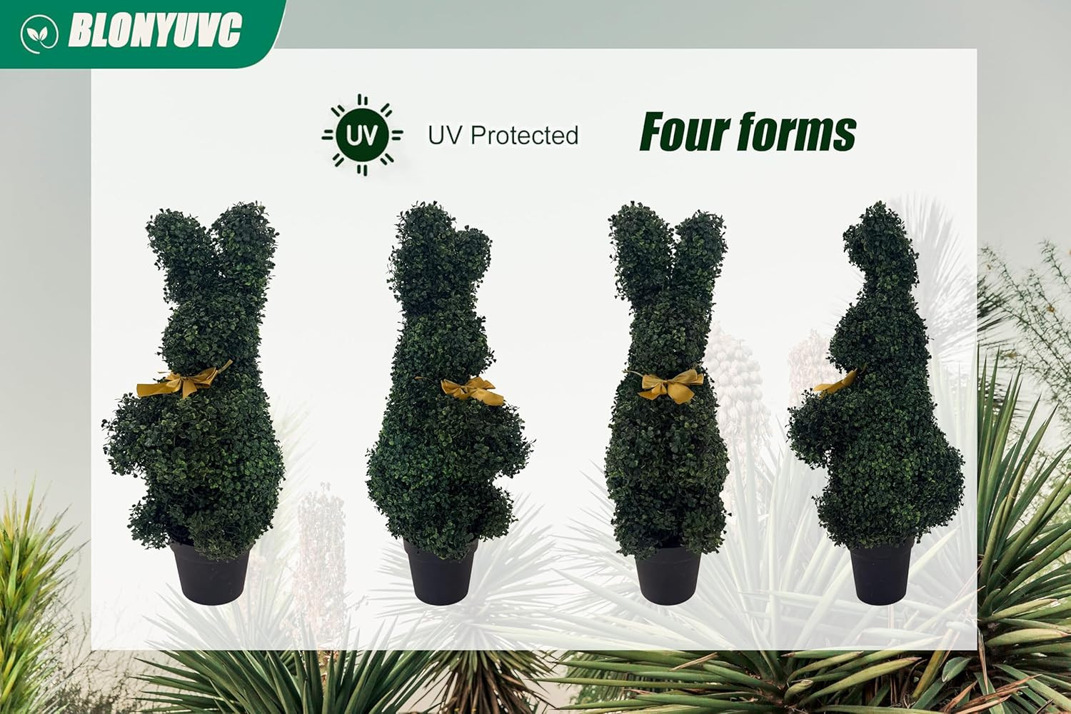 Bunny-Shaped Topiary Ball 36'' Artificial Tree Rabbit Bowknot Pot Uv-Resistant F