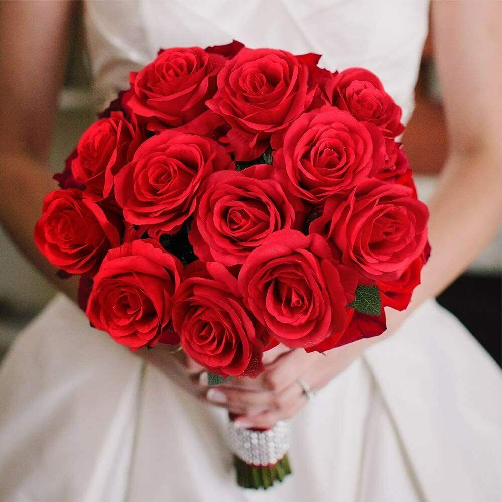 20× Red Silk Roses Artificial Flowers Realistic Bouquet Home Decor Romantic Gift